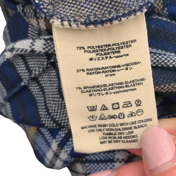 Free People Women's Blue Plaid Skinny Pants Size 4 High Rise Polyester Stretch - Picture 7 of 8